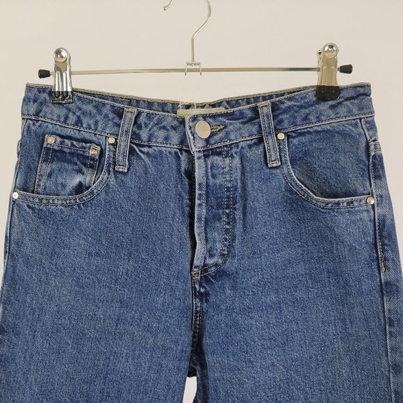 Stradivarius High Rise Button Fly Mom Cropped Jeans, Medium Wash - Picture 4 of 11